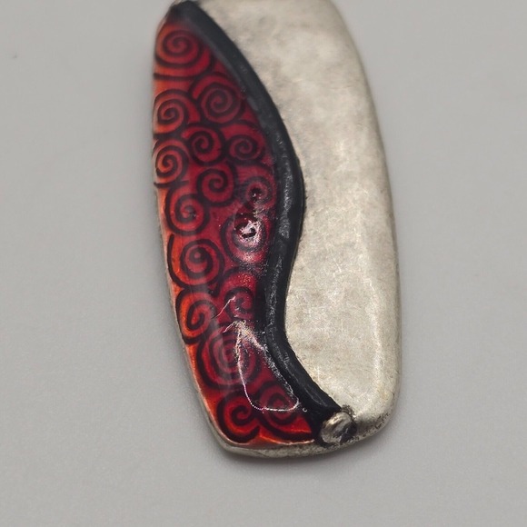 Chicos Red and Silver Pendant Necklace Spiral Pattern - Picture 4 of 9